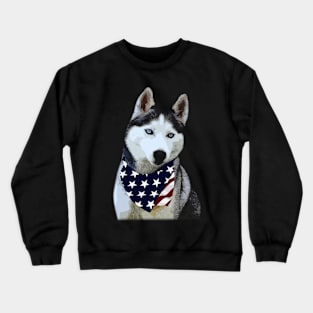 Northern Nobility Husky American Flag Tee for Canine Admirers Crewneck Sweatshirt